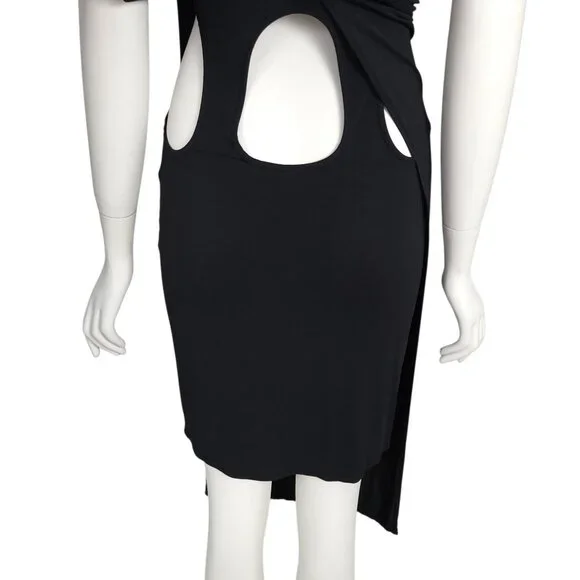 HELMUT LANG Faint Dress Size P Black High Slit Jersey Cutouts Sleeveless *READ* - Picture 10 of 14